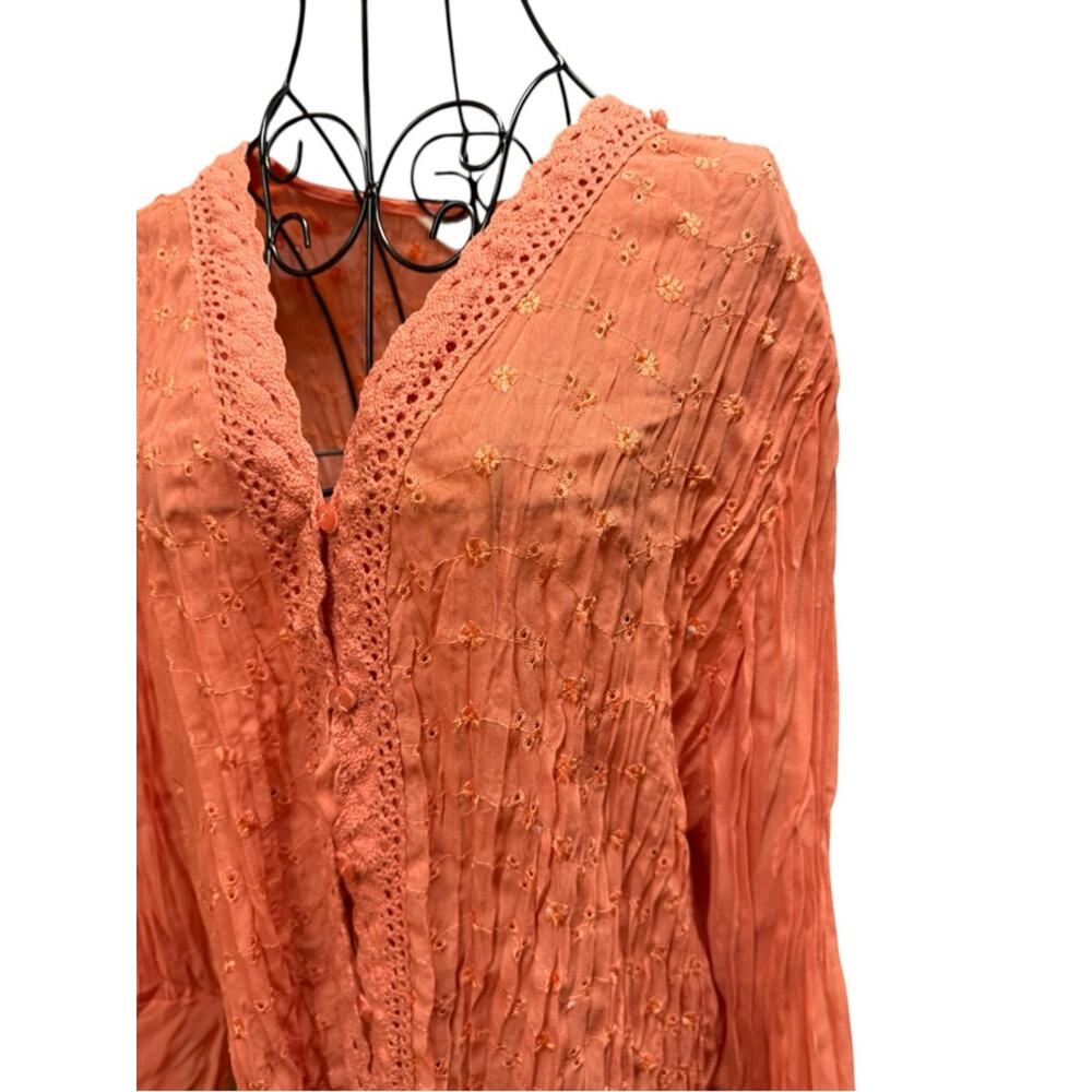 Allison Taylor Coral Embroidered V-Neck Boho Tunic 2X - Picture 3 of 7